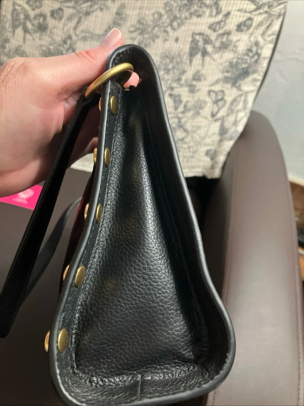 Vince Camuto Black Lisha Leather Shoulder Bag with Gold-Tone Studs